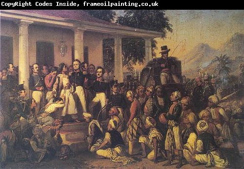Raden Saleh Depicts the arrest of prince Diponegoro at the end of the Javan War